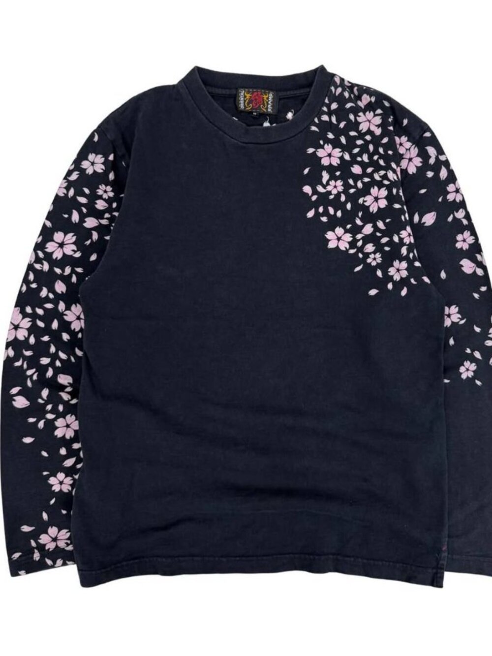 Black Long Sleeve Floral Print Top Pink Flower Y2K Casual Vintage Shirt